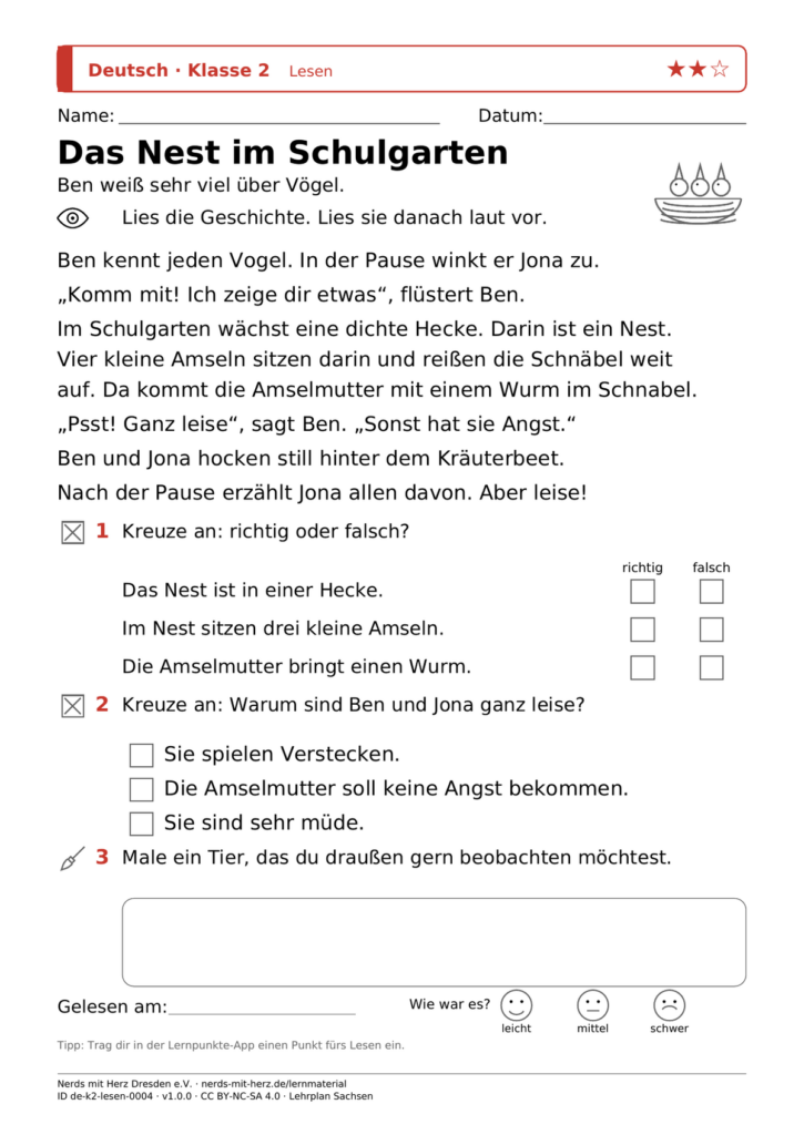 Vorschau: Lesegeschichte „Das Nest im Schulgarten"