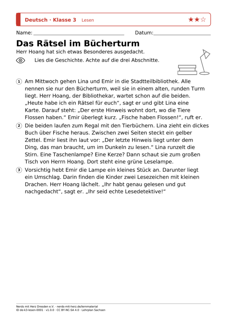 Vorschau: Lesegeschichte „Das Rätsel im Bücherturm"