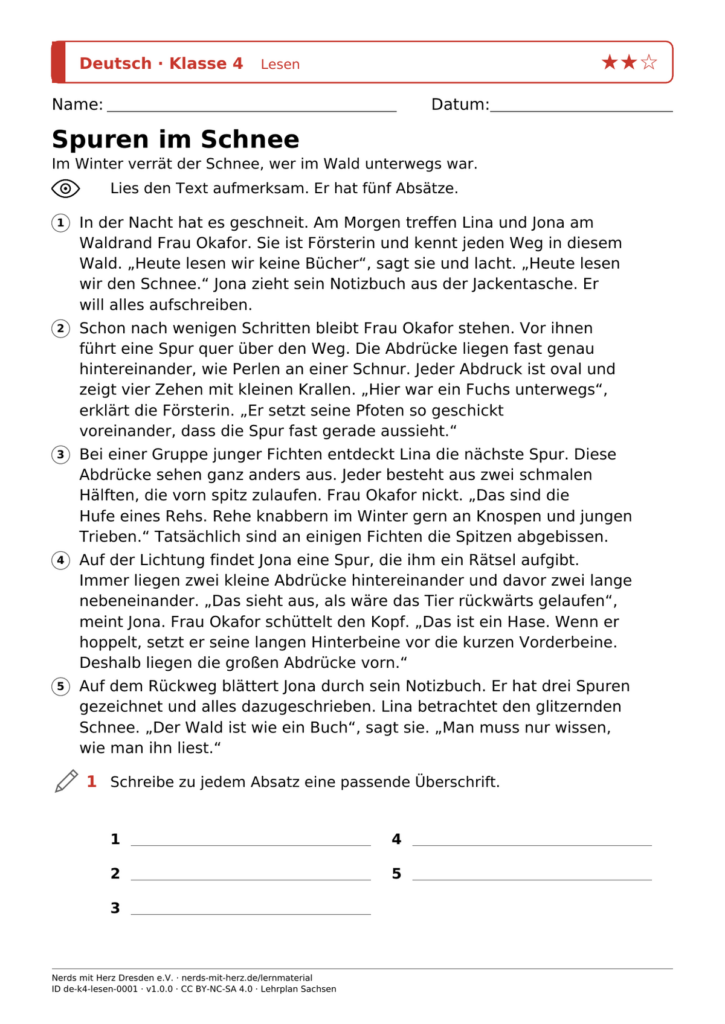 Vorschau: Lesegeschichte „Spuren im Schnee"