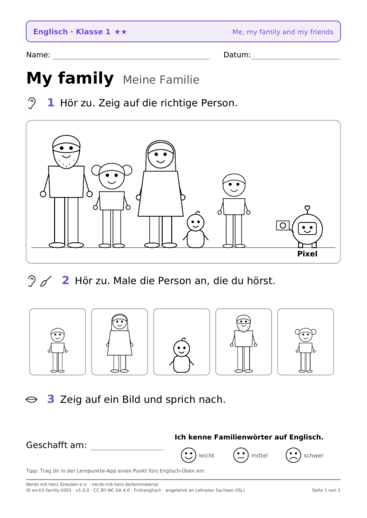 Vorschau: Arbeitsblatt „My family"