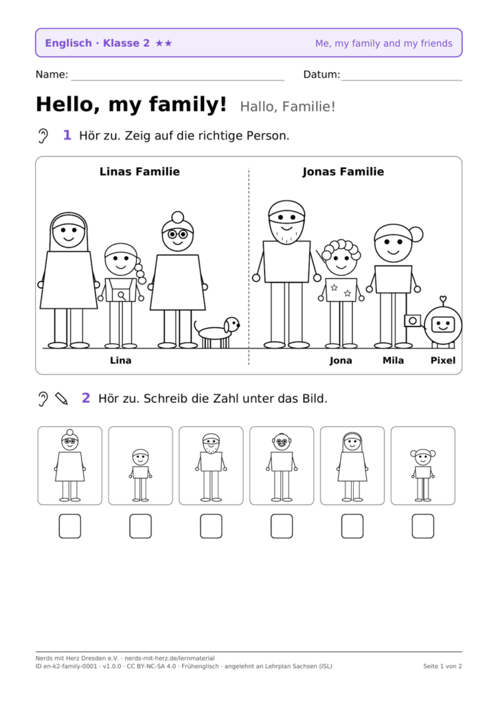 Vorschau: Arbeitsblatt „Hello, my family!"
